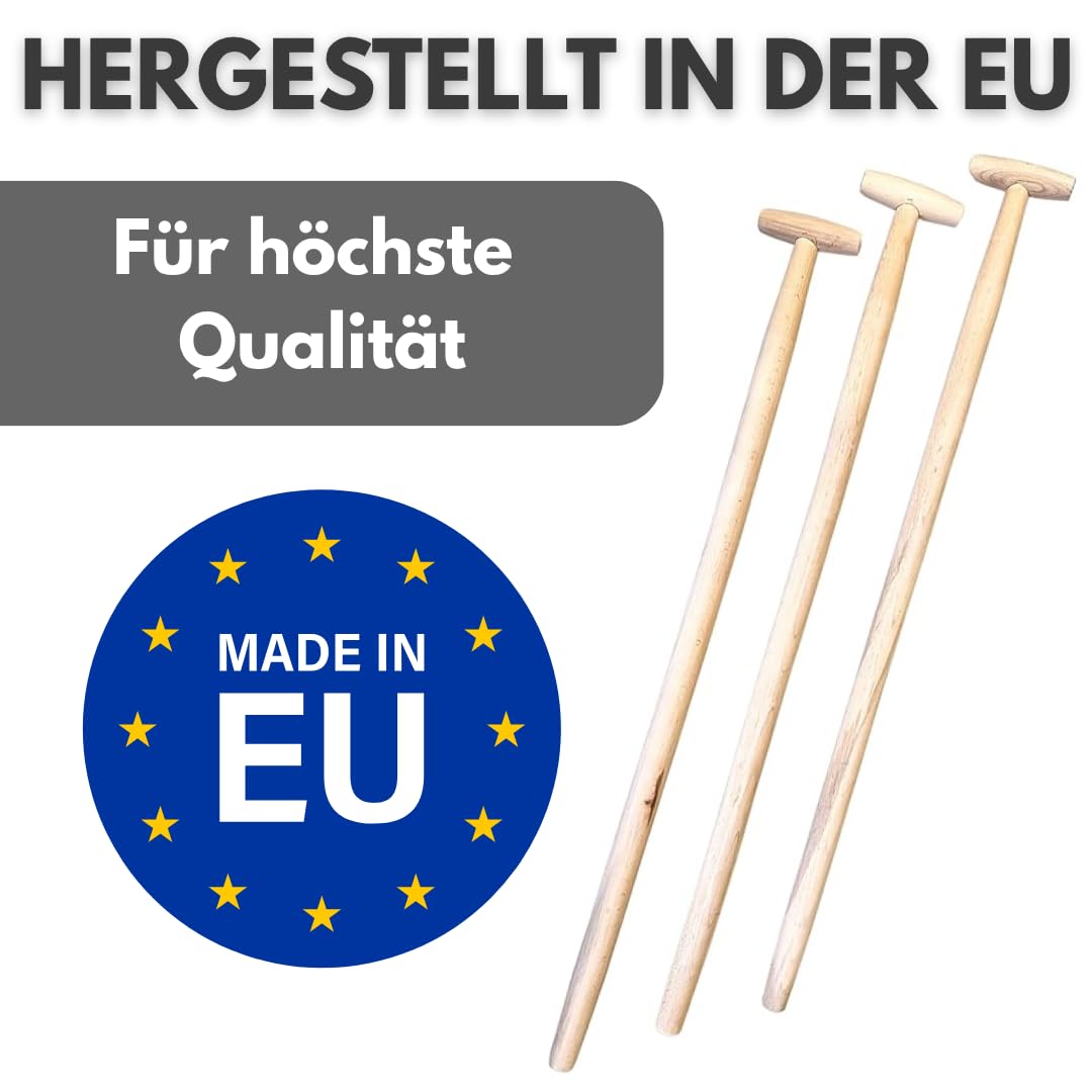 3 Stk. Besenstiel Holz 100cm Ersatzstiel mit T-Griff, Holzstiel aus Buchenholz, Gerätestiel Ø 38 mm, Holzstiele für Gartengeräte, Gartenhacken, EU-Produktion