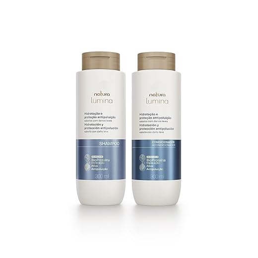 Lumina Kit Shampoo e Condicionador, Hidratação e Proteção Antipoluição, Cabelos com Danos Leves, BioProteína Tripla Ação, 300ml Cada