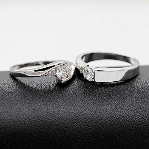 Uloveido 2 pcs His and Hers Matching Engagement Rings Set with Round Cubic Zirconia Platinum Plated Couples Wedding Ring J0453