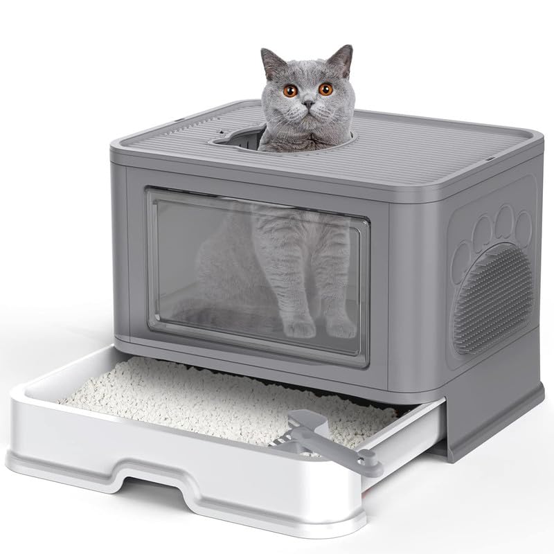 KittuPet Foldable Cat Litter Tray with Lid,Large Space Pet Toilet Boxes with Cat Litter Scoop,Closed Litter Box Pull-Out Drawer,Easy Cleaning,Prevent Odor,Green (B0CPFDG2GX) Amazon Price History, Amazon Price Tracker
