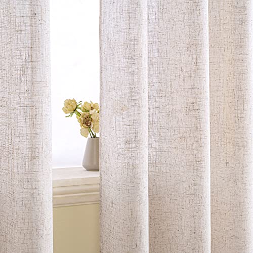 EMEMA Linen Curtain with Eyelets, Linen Look Voile Curtain, Modern Semi-Transparent for Living Room Kitchen Curtains - Image 2