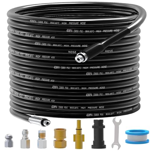Kit de limpieza de tuberías de alta presión de 20 m para Kärcher K2 K7, manguera de repuesto de alta presión con boquilla de chorro y boquilla rotativa, 3 adaptadores, apto para limpiadores de alta
