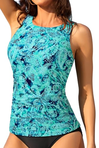 Image of Daci Tankini Tops for Women High Neck Swim Top Tummy Control Bathing Suit Top Modest Swim Tank Top No Bottom