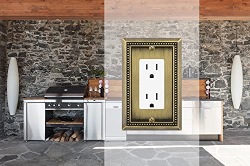 Image of Henne Bery Sunken Pearls Heavy Duty Decorative Wall Plate Switch Plate Outlet Cover (Single Decorator, 2 Pack, Antique Brass)