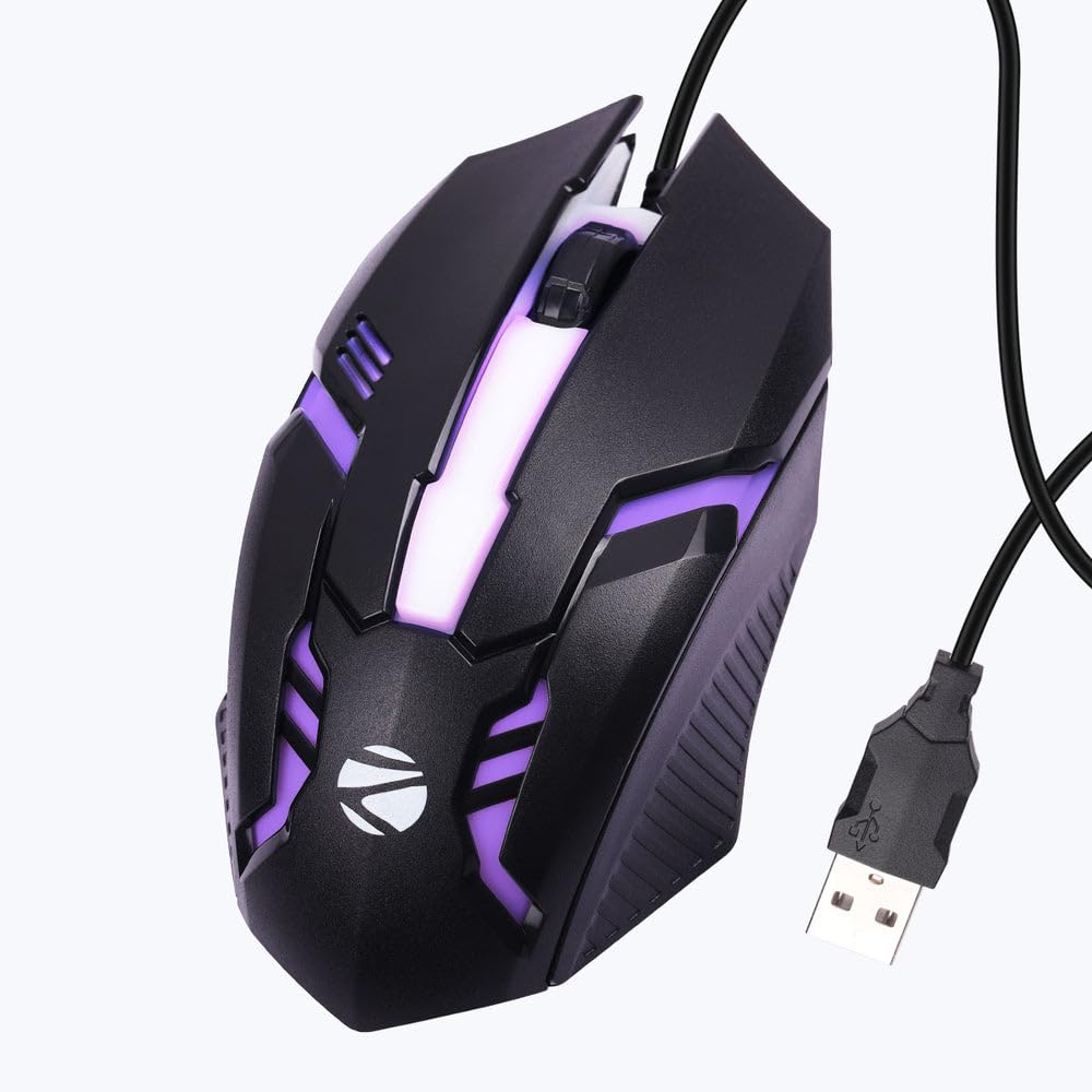 FTM Gaming Mouse, USB Wired, RGB LED Backlit, Black and Purple, Ergonomic Design, Professional Gaming Accessory