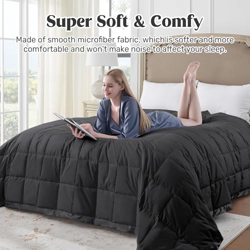 Image of UNIKOME Blankets King Size - Soft Lightweight Retro Down Alternative Blankets with Satin Trim, Cozy Luxury Bed Blanket for All Season, Black (108 inchX90 inch)