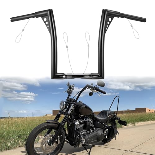 TIGERSGATE 14 Inch Sportster Dyna Ape Hangers Softail Handlebar 1.25 inch Z bar with Pull Wires for Harley 1995-Up Road King 1998-2013 Road Glide（Black）
