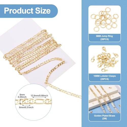 image for PH PandaHall Pandahall 6.56 Ft 14K Gold Plated Figaro Chains 12.8x5x1m