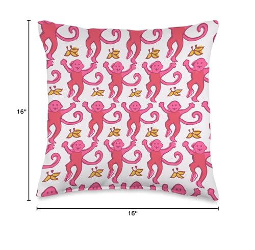 Image of Pink Roller Monkey Funny Cute Rabbit Monkey Throw Pillow
