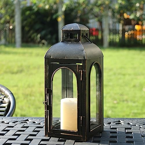 Decorkey Candle Lantern Decorative, Outdoor&Indoor Vault Hanging Home Decor, Vintage Metal Decorative Candle Holders For Table Front Porch Patio Wedding Party Black With Copper Brush #TOP14