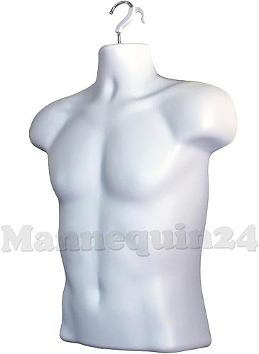 Miniatura 6 de DisplayTown Torso de maniquí masculino y femenino con soporte de metal, cuerpo con espalda hueca apilable, forma de vestir para exhibición de