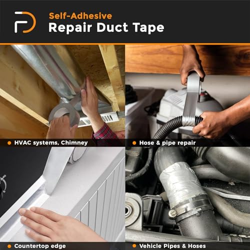 Image of 2 inch x 54yd (50mt) Repair Duct Tape Heavy Duty, High Temperature Sealing and Patching HVAC, Insulation, Repair, Dryer Vent, Airproof, Air Duct Silver Tape | Based in USA (50mt x 50mm)