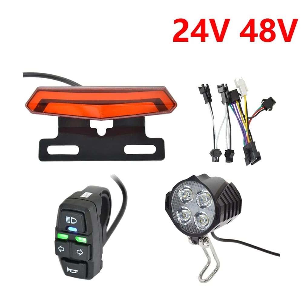 Luce Posteriore Anteriore per Bici Elettrica Professionale 24-48V Interruttore Faro A Clacson Accessori per Biciclette Elettriche di Facile Installazione