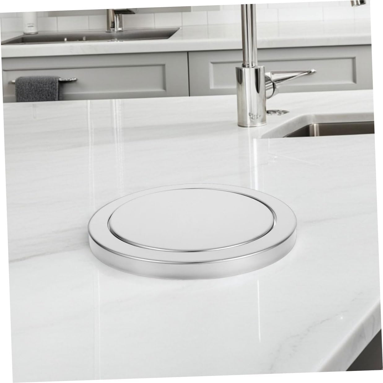 2pcs Stainless Steel Swing Trash Can Lid, Embedded Countertop Flap Cover for 21.5-24cm Opening, Drop-in Flush Trash Bin Replacement Lid for Kitchen and Bathroom