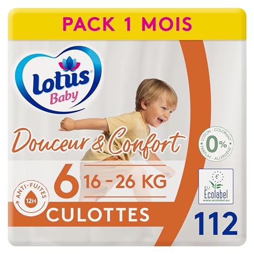 Lotus Baby Douceur & Confort - Culottes Taille 6 (16-26 kg) Pack 1 mois - 112 culottes