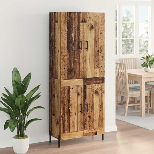 Mueble alto de pared de madera recuperada de 69,5x34x180 cm con 2 puertas para almacenamiento 5