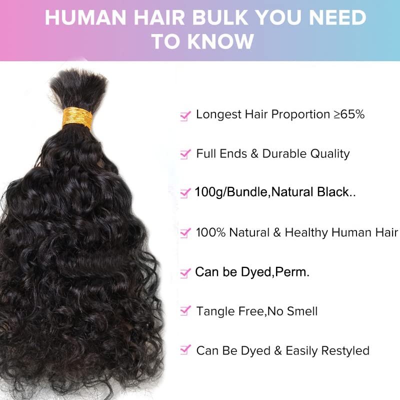 22inch Loose Wave Human Hair Bulk for Braiding Wet and Wavy Extensions Natural Black 1Bundle Human Bulk Braiding Hair for Micro Braids No Weft Weaving100g/Bundle