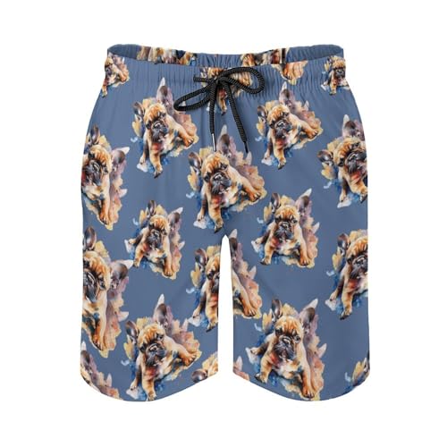 Watercolor French Bulldog Men's Swim Trunks Quick Dry Beach Board Shorts with Mesh Lining Swimwear Bathing Suits3