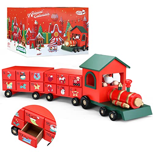 Kesote Adventskalender Kinder Weihnachtskalender Holz Weihnachtszug Adventskalender zum befüllen Zug mit 24 Türchen Weihnachten Deko Mädchen