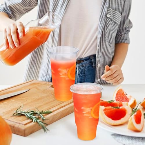 Image of 30 Pack 32 oz Clear Plastic Cups with Lids, Iced Coffee Cups