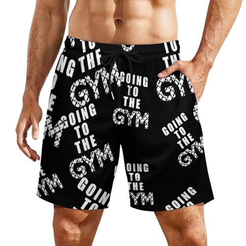 Going to The Gym Beach Shorts for Men Swim Trunks Quick Dry Swim Shorts with Compression Liner Pocket