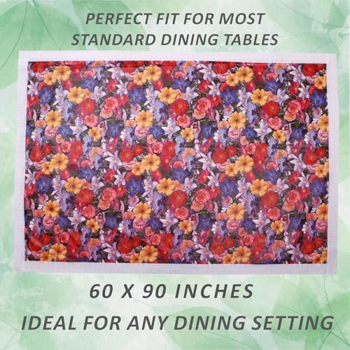 Image of Dakshya Industries 6 Seater PVC Waterproof Dining Table Cover 60x90 Inch | Floral Printed Washable Table Cloth with Lace Border