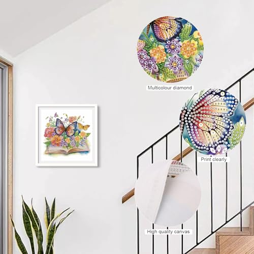 Image of Diamond Art Painting Kits for Adults, 5D Special Shape Diamond Art Canvas with Crystal Rhinestones, DIY Diamond Painting for Beginners, Butterfly and Flower Design, Home Wall Decoration, 12x12 Inch