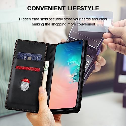 Image of Jasonyu Flip Wallet Case for Samsung Galaxy S10e,Leather Magnetic Folio Cover with Card Holder,Kickstand - TPU Shockproof Durable Protective Phone Case,Black