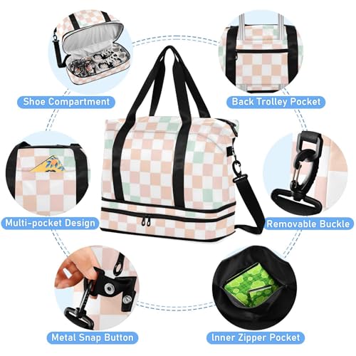 Bolsas de viaje de tablero de ajedrez con bolsillo mojado para gimnasio 5
