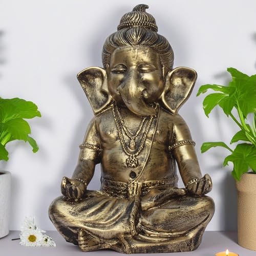 Serene Resin Ganesha Idol - Spiritual Home Decor Showpiece, Meditative Ganesh Ji Murti, 8x5 Inches - Ideal for Prosperity, Peace, and Gifting (Bal Ganpati)