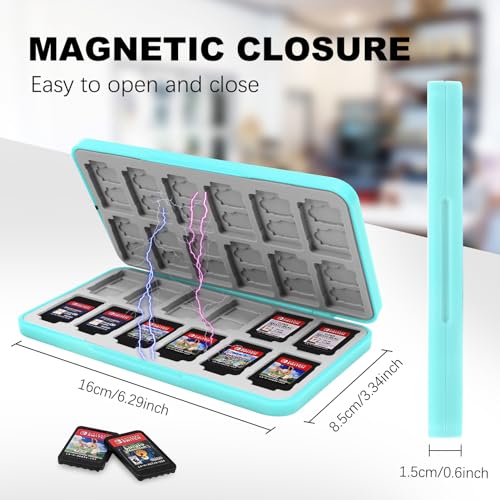 Image of FYY Nintendo Switch Game Case Holder for Switch 2 Cartridge Case with 24 Game Card Slots & 48 Micro SD Card Slots, Hard Shell, Silicone Lining Mint Green