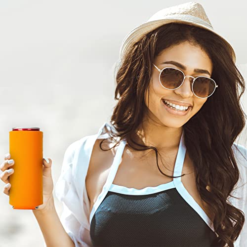 Image of Slim Can Cooler Sleeve 12 Pack - Blank Neoprene Insulated Can Coolers for 12 oz Skinny Beer & Soda Cans - Sublimation Ready Drink Sleeves for Heat Press, Custom Printing & Party Favors (Orange)