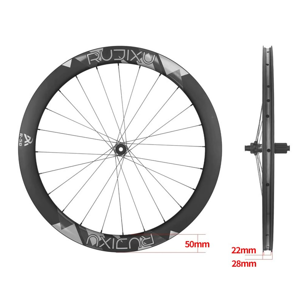 Road Bike Carbon Wheelset 700c Wind-Breaking Wheel Disc Brake 50mm Depth Center Lock Thru Axle- Fit for 8/9/10/11/12 Speed Cassette, HG/XDR, Ceramic Bearings, 36T Ratchet(HG)