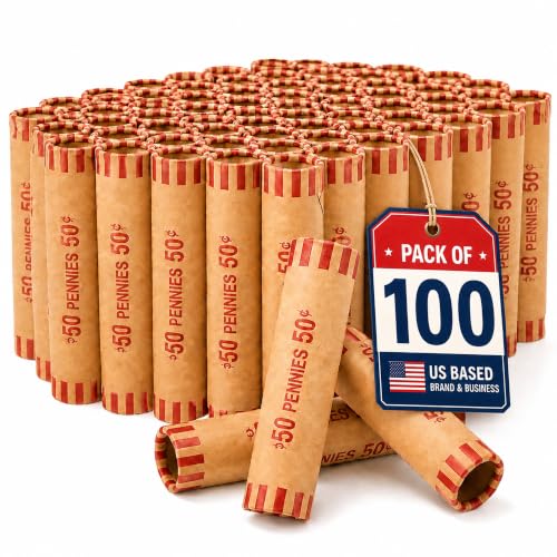 Image of PM Company 100 Pcs Preformed Pennies Coin Wrappers Rolls ABA Color-Coded