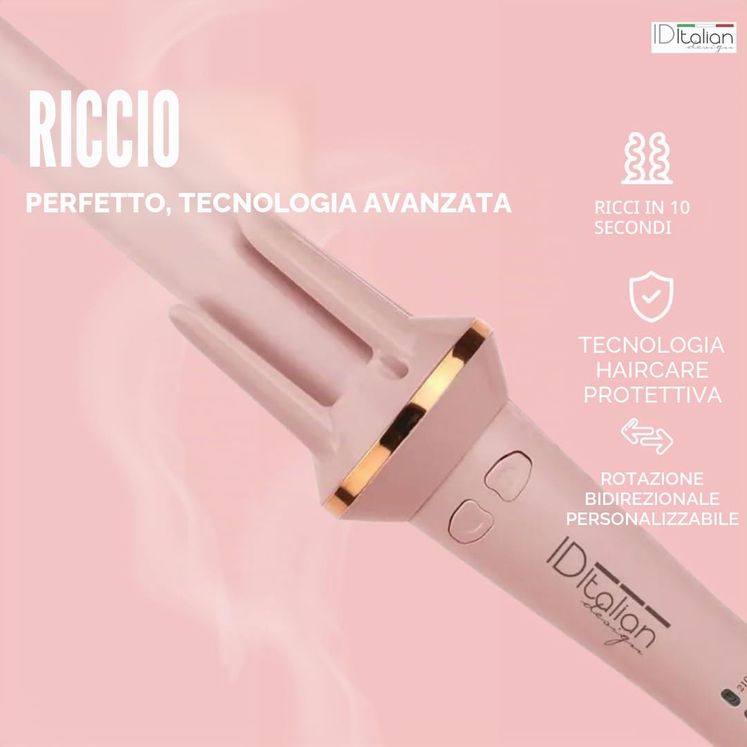 ID Italian Design Arricciacapelli Automatico Spin Curl | Tecnologia HairCare, Ricci Rapidi in 10 Secondi, Rivestimento Ceramico, Rotazione Bidirezionale, 3 Temperature