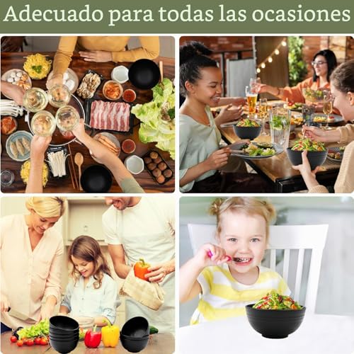 Miniatura 7 de Alwaiiz 8 Piezas Tazones De Cereales De Plástico, No Fácil De Romper, Cuenco De Desayuno, Cuenco De Plástico Para Cereales, Ensaladas Y Sopas De Fideos De Arroz, Negro