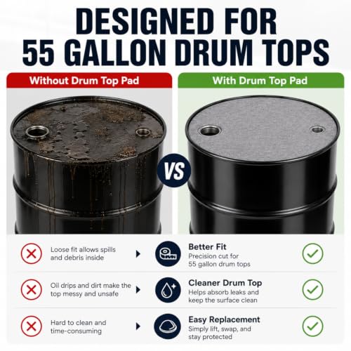 Image of Frienda 25 Pcs Drum Top Oil Absorbent Pads for 55 Gallon Drums Barrel Absorbent Pads Mat 22 inch Diameter Lid Oil Mat with Bungs 0.75 inch and 2 inch Diameter(Gray)