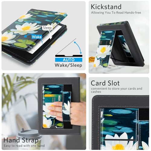 Image of CoBak Stand Case for 7 inch Kindle Paperwhite 12th Gen 2024 and Kindle Colorsoft with Hand Strap - Compatible with iPhone MagSafe, for Samsung /Belkin /Anker Wireless Charging Pads, Durable, Auto Sleep Wake