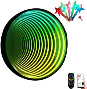 LED Infinity Tunnel Mirror Light, Multi Color Sensory Lamp, Circle Wall Hanging Light for Bedroom and Corridor, Remote Control with 5 Hand Clapping Features, 50cm