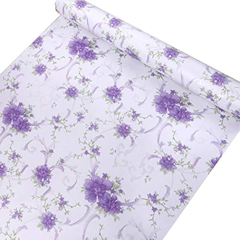 WADDLLCOR Purple Floral Contact Paper Self Adhesive Shelf Liner Dresser Drawer Cabinet Sticker Decorative Wallpaper for Living Room Bedroom Bathroom 17.7 x 78.7 Inches Cover