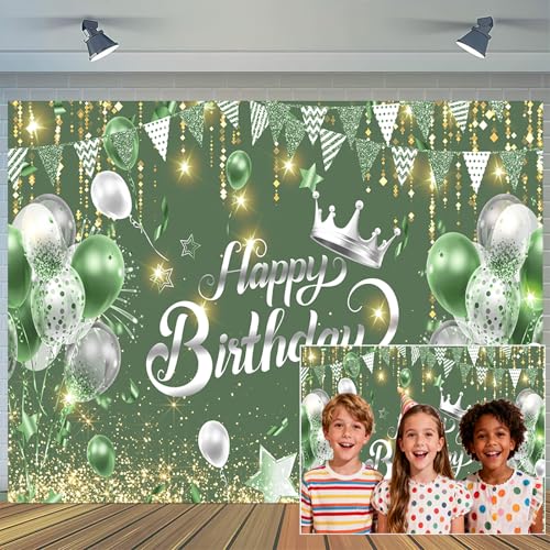 Fondo Fotográfico Verde Cumpleaños 10x8 ft miniatura 1