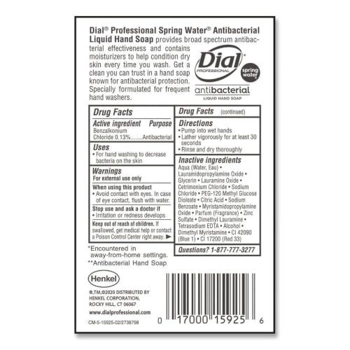 Image of Dial 15926EA Antibacterial Liquid Hand Soap, Spring Water Scent, 1 gal Bottle