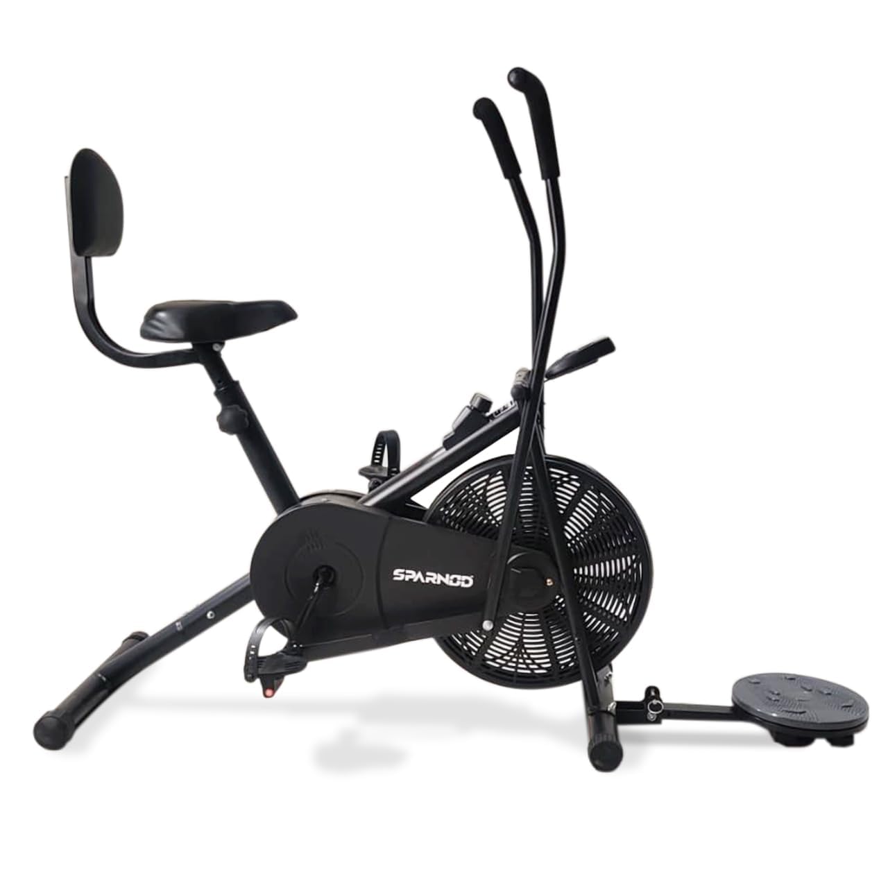 SPARNOD FITNESS SAB-05_T Upright Air Bike: Dual Action Full Body Workout, Adjustable Resistance, Height-Adjustable Seat with Backrest, Tummy Twister - Ideal for Home Gym, DIY Installation, Maximum User Weight - 120 kg