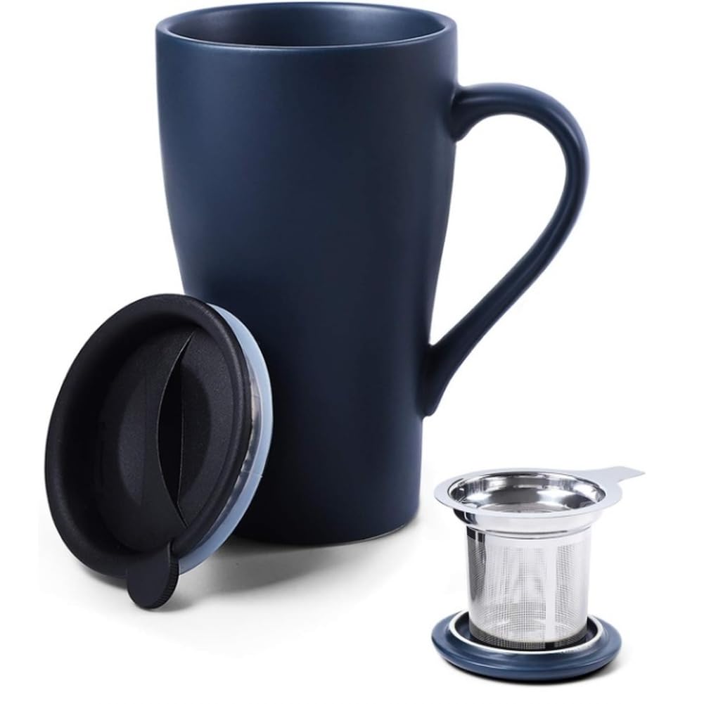 Oewwthy Tea Mug With Infuser And Lid 18Oz Large Tea Infuser Cup Porcelain Tea Cup With Strainer Silicone Lid Tea Mug Set For Birthday