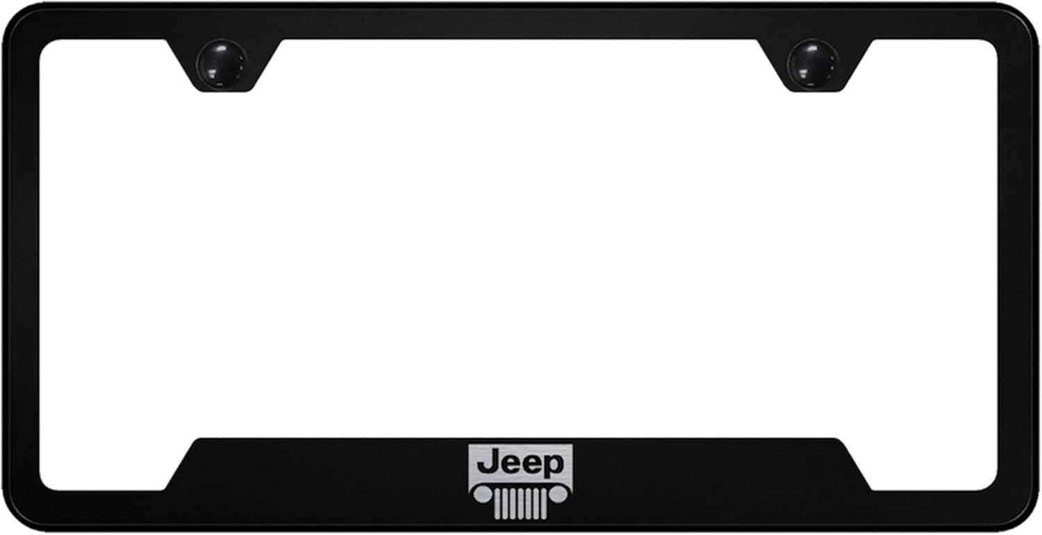 Au-TOMOTIVE GOLD Laser Etched Logo Cut-Out License Plate Frame for Jeep Grill (Brushed Chrome)