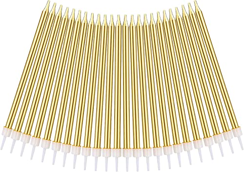 Uraqt Birthday Candles, 24 Pcs Metallic Birthday Cake Candles In Holders, 5.1 Inch Long Thin Golden Candles Cupcake Candles For Birthday Wedding Baby Shower Party Decoration #TOP12