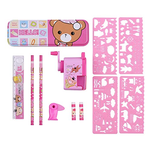 Conjunto de Materiais Escolares All-in-One com Estojo Borracha Régua Apontador Plantas para Desenho Lápis Madeira Tampas Caneta - Presente Duráveis Meninas Volta à Escola e Aniversário