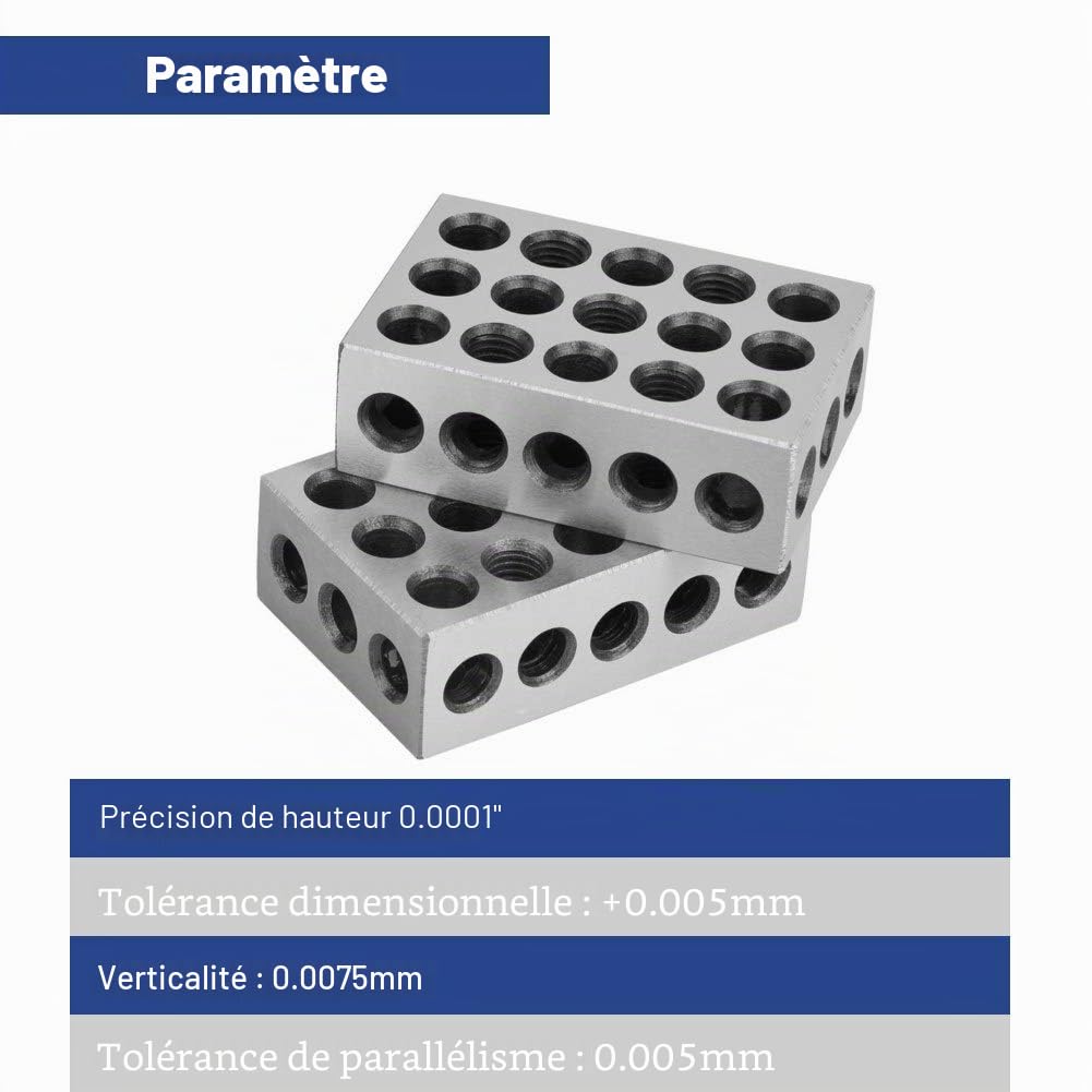 2pcs 25 x 50 x 75mm Blocs Parallèles,23 Trous Parallèles Bloc Métrique, En Acier Trempe Blocs,Outils de Tour de Precision Pour Machine Outil