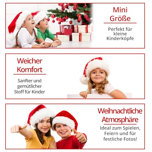 Jonami Weihnachtsmütze Kinder Nikolausmütze Plüsch. Weihnachtsmann Mütze Rot fur Kind (5-9 Jahre) Einheitsgröße. Weihnachtszubehör
