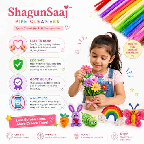 Image of ShagunSaaj Pipe Cleaner for Bouquet DIY Craft Flowers Kit - Fuzzy Chenille Stems & Fluffy Sticks for Arts & Crafts, Creative School Projects, Kids Craft Supplies, Home & Party Decor (Pink Floral Kit)